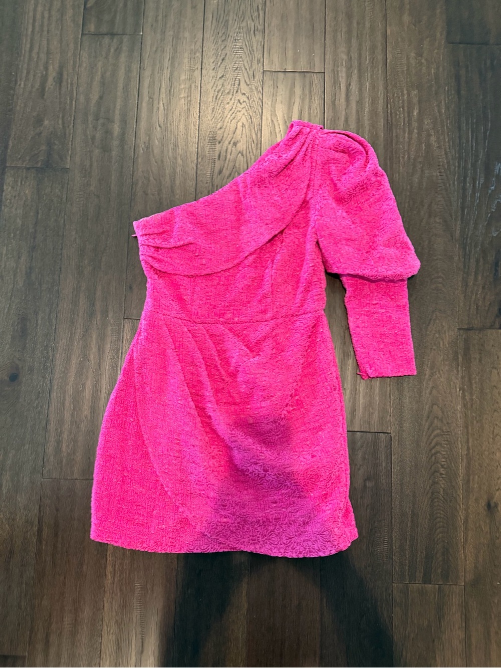 MAJORELLE Textured One-Shoulder Mini Dress - Hot Pink